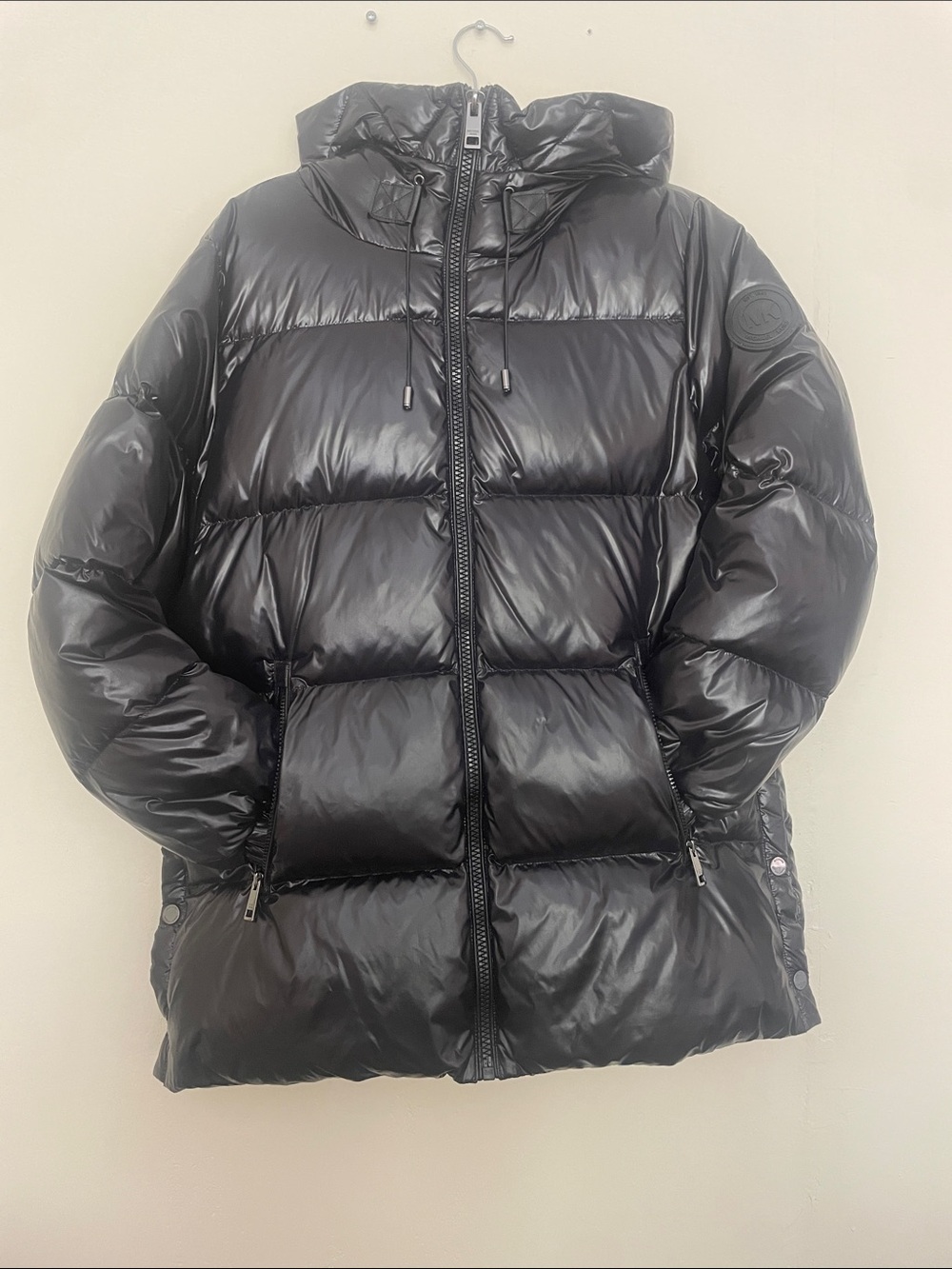 Michael Kors Black Shiny Quilted Puffer Jacket with Hood